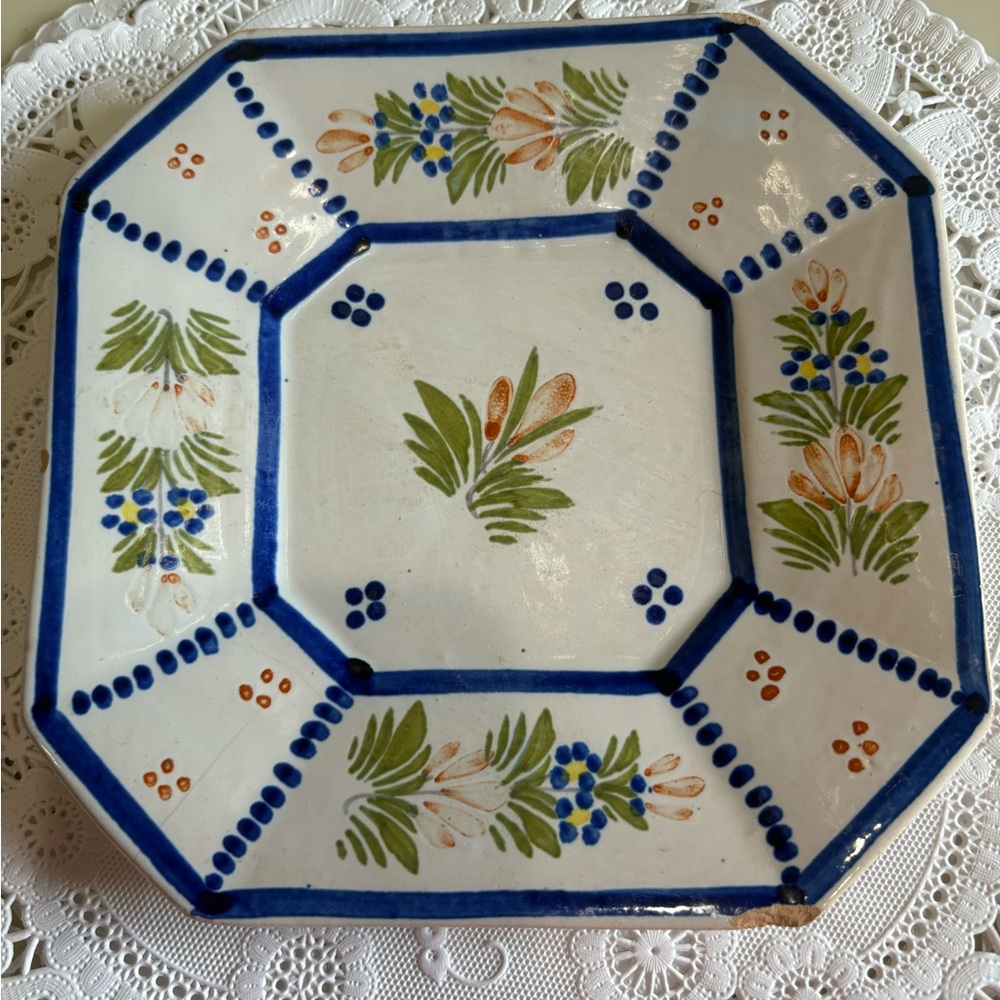 Henriot Quimper 1974 Hand Painted Floral Octagonal Ceramic Plate